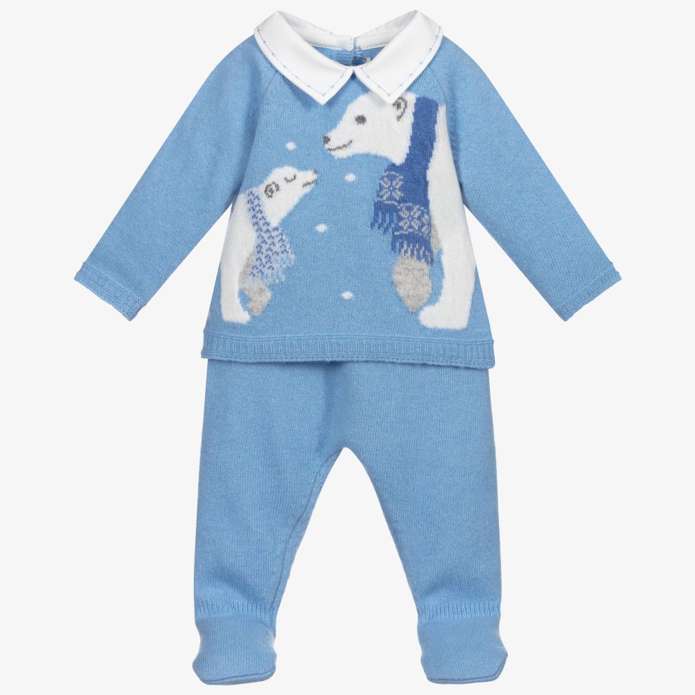 Dr. Kid - Blue Wool Knitted Babygrow | Childrensalon