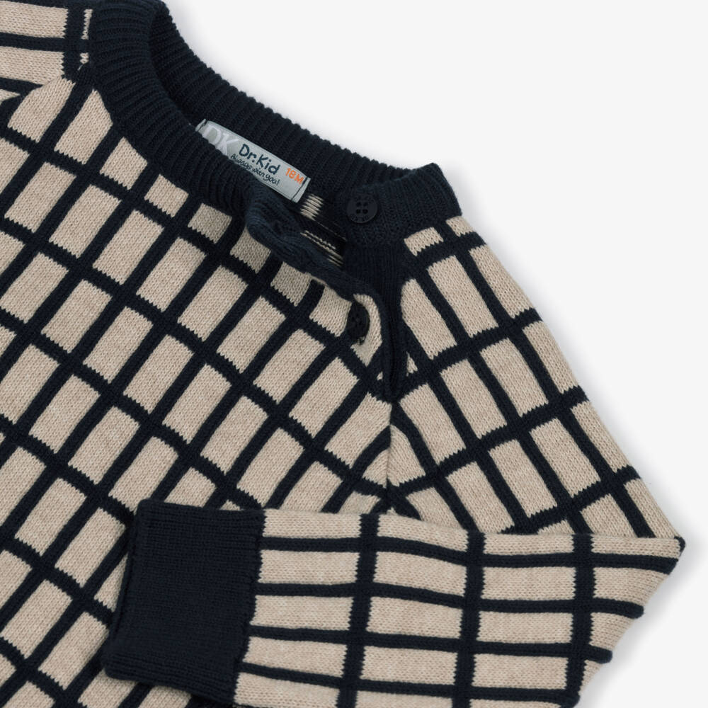 Dr. Kid-Бежевый и синий вязаный свитер для мальчиков | Childrensalon Outlet