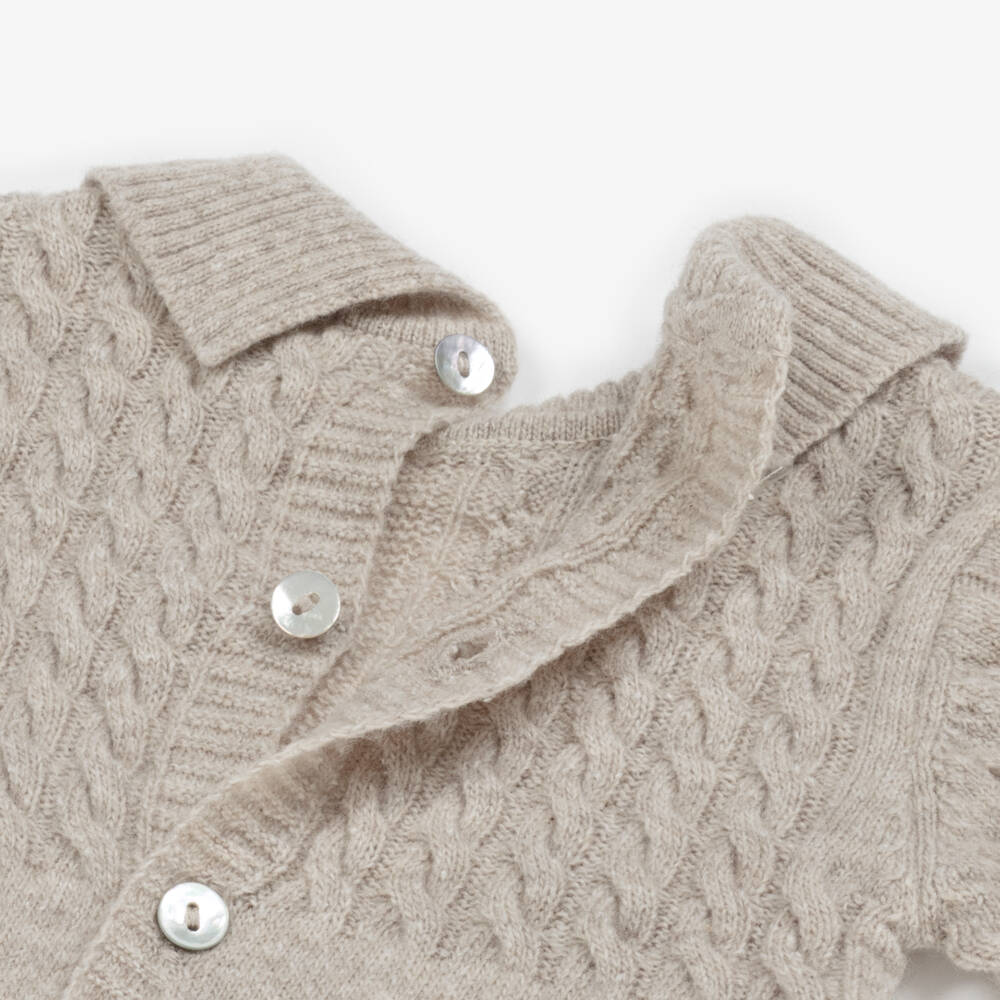 Dr. Kid-Boys Beige Cable Knit Babygrow with Pockets | Childrensalon Outlet