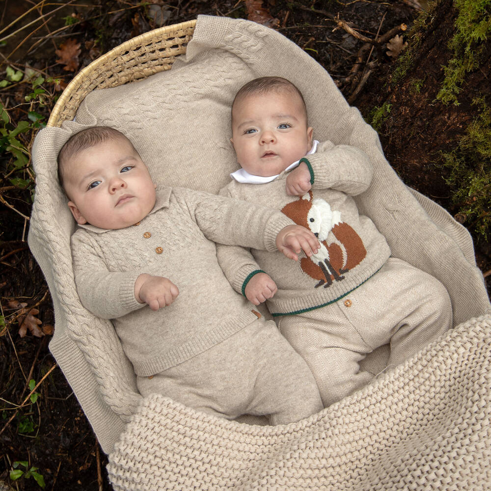 Dr. Kid-Boys Beige Cable Knit Babygrow with Pockets | Childrensalon Outlet