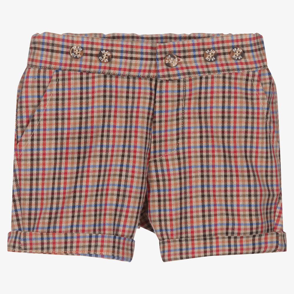 Dr. Kid-Boys Beige Check Shorts | Childrensalon Outlet