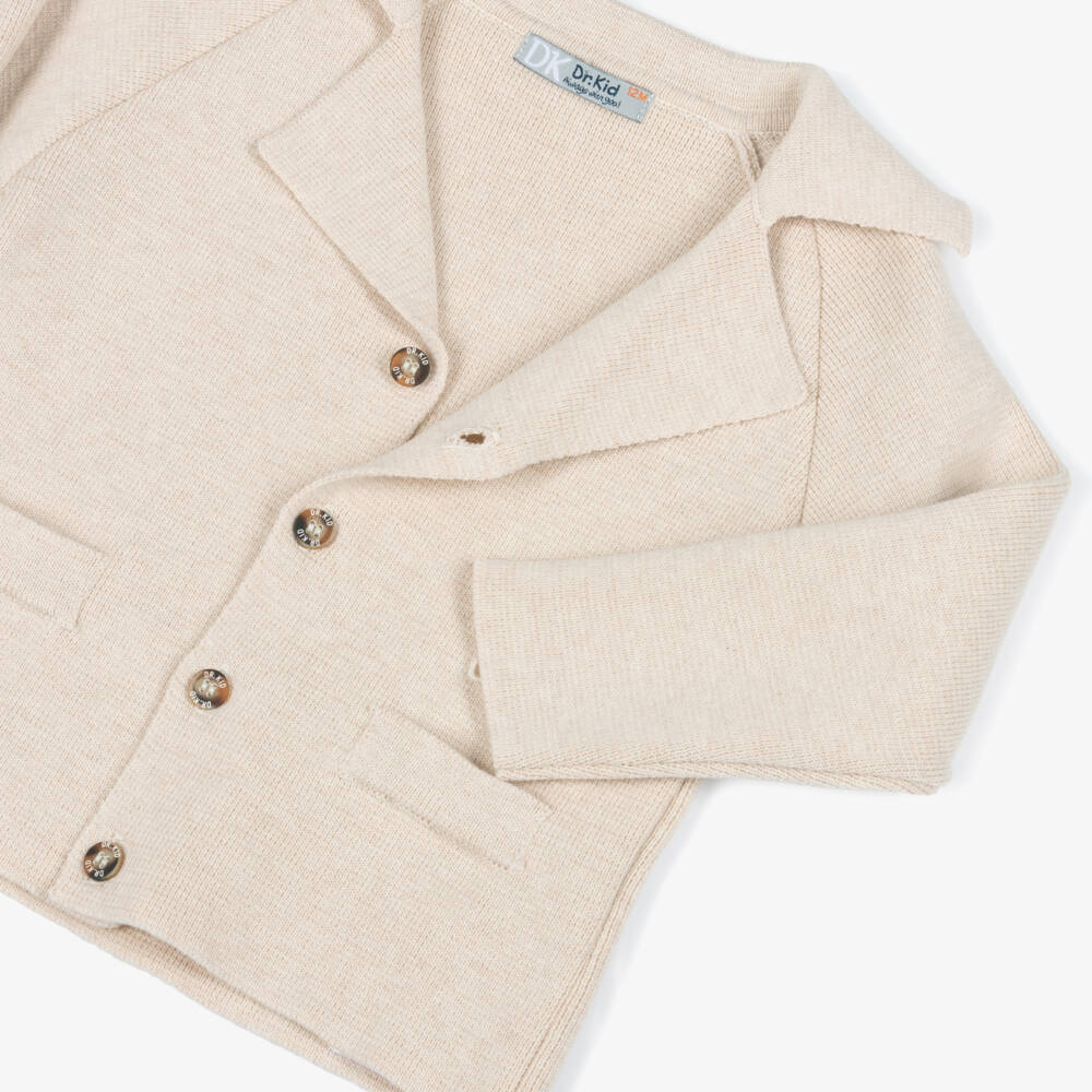 Dr. Kid-Boys Beige Cotton Knit Collared Cardigan | Childrensalon Outlet