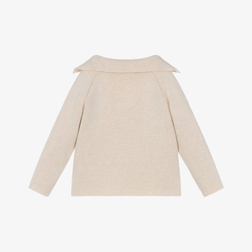 Dr. Kid-Boys Beige Cotton Knit Collared Cardigan | Childrensalon Outlet