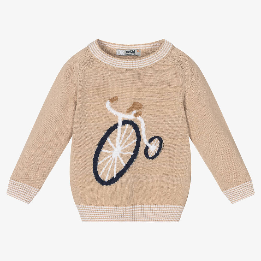 Dr. Kid - Boys Beige Cotton Knitted Sweater  | Childrensalon