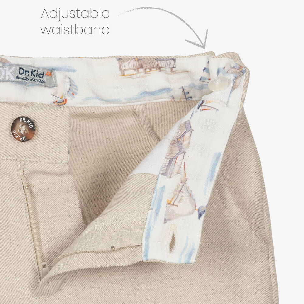 Dr. Kid-Boys Beige Cotton & Linen Shorts | Childrensalon Outlet