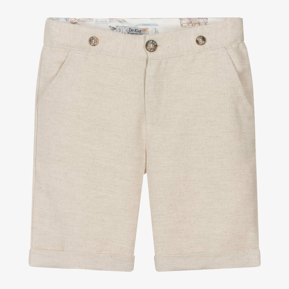 Dr. Kid-Boys Beige Cotton & Linen Shorts | Childrensalon Outlet