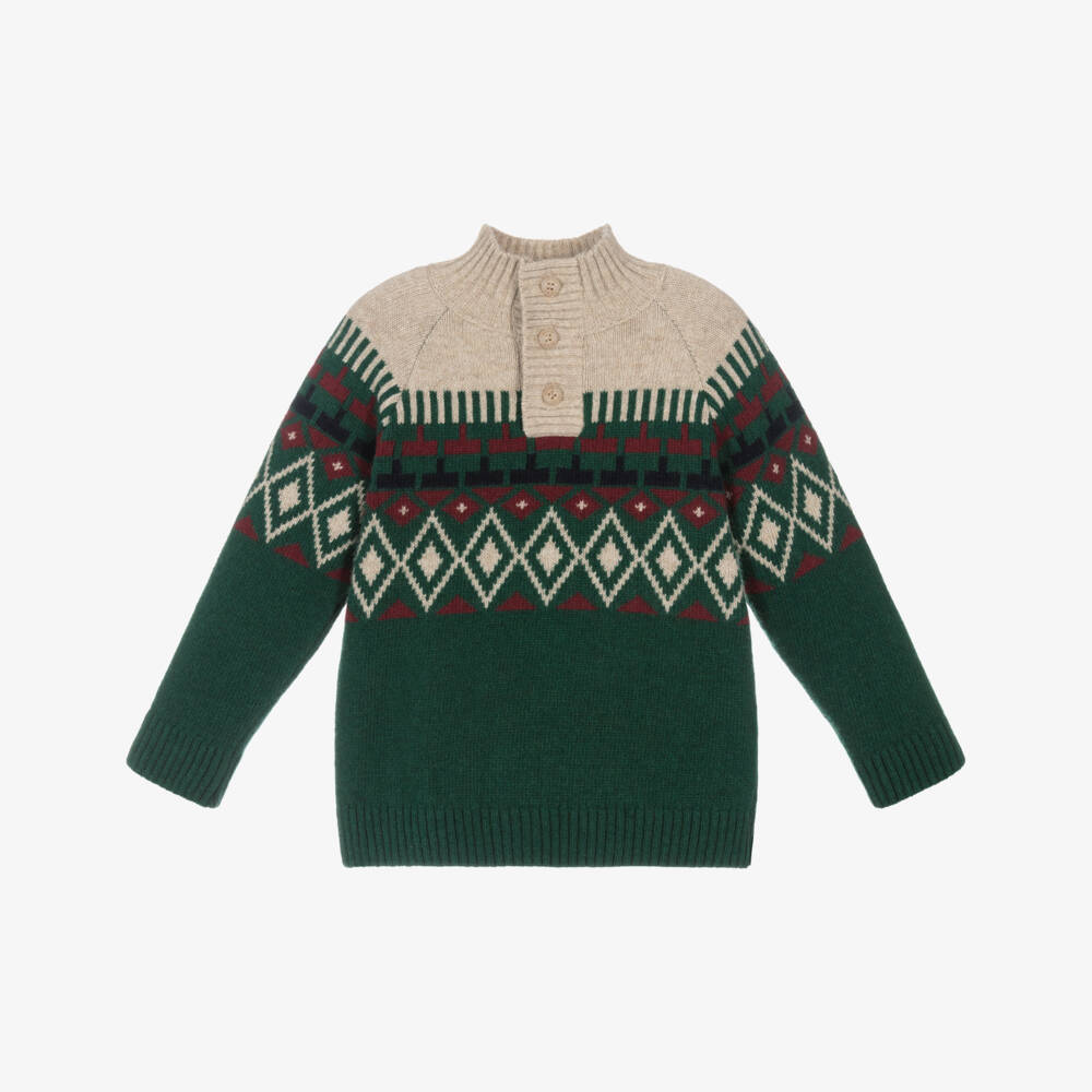 Dr. Kid-Зеленый и бежевый вязаный свитер для мальчиков | Childrensalon Outlet