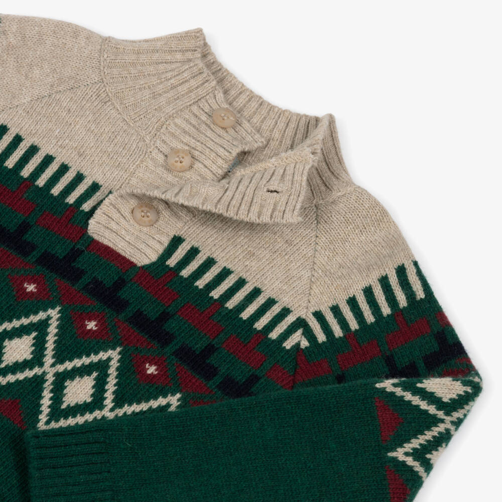 Dr. Kid-Зеленый и бежевый вязаный свитер для мальчиков | Childrensalon Outlet