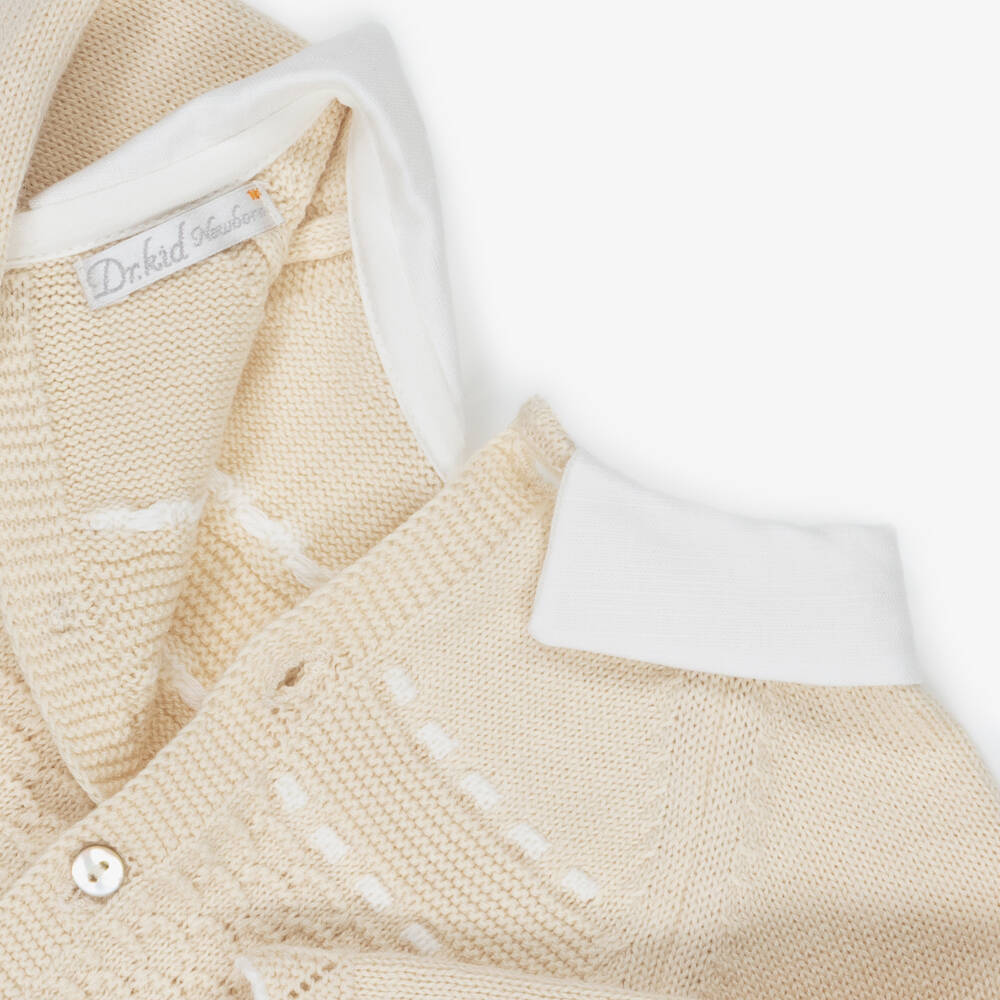 Dr. Kid-Boys Beige Knit Cotton Babysuit Set | Childrensalon Outlet
