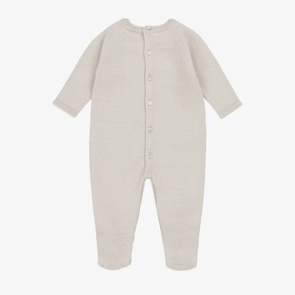 Dr. Kid-Бежевый вязаный комбинезон для мальчиков с мишкой | Childrensalon Outlet