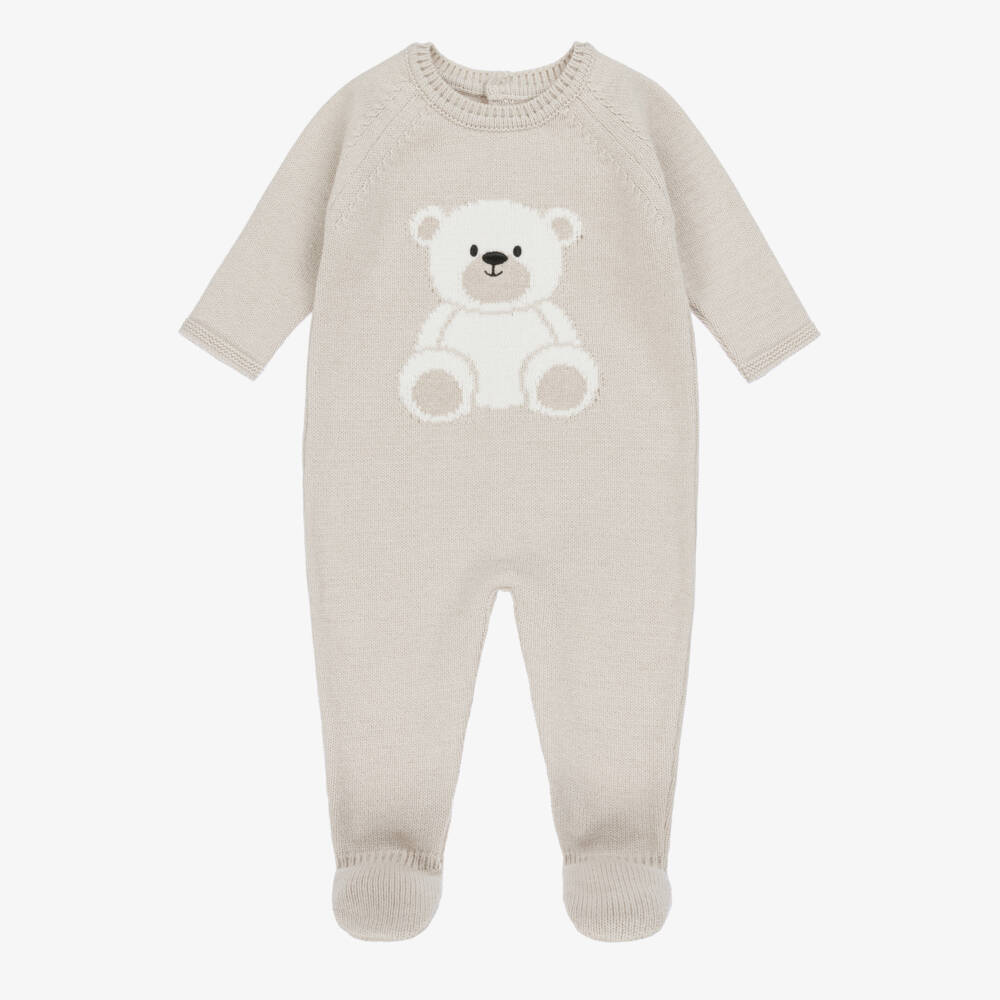 Dr. Kid-Бежевый вязаный комбинезон для мальчиков с мишкой | Childrensalon Outlet