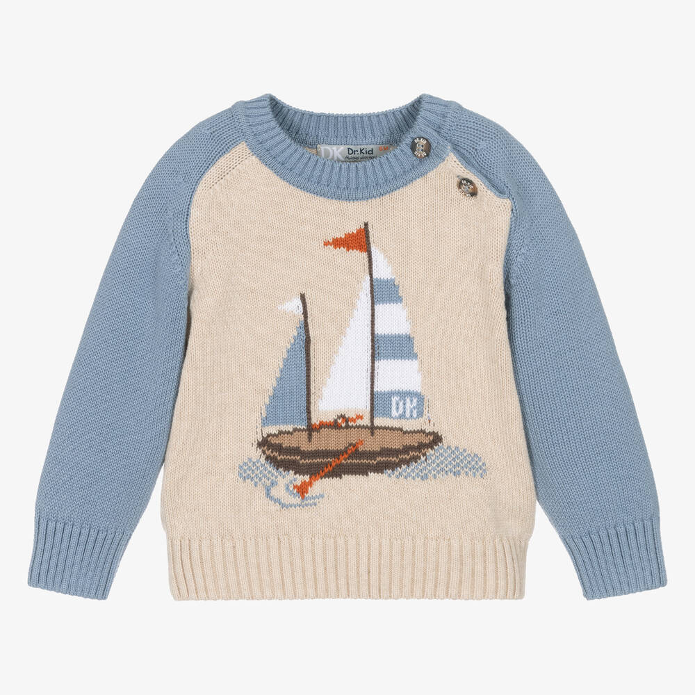 Dr. Kid-Boys Beige Knitted Sailing Boat Sweater | Childrensalon Outlet