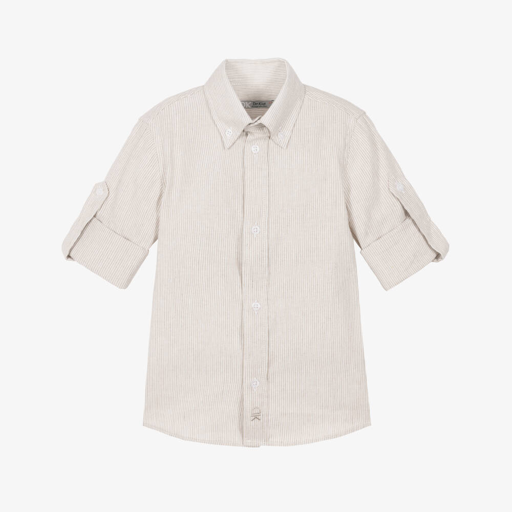 Dr. Kid-Boys Beige Striped Button-Down Shirt | Childrensalon Outlet