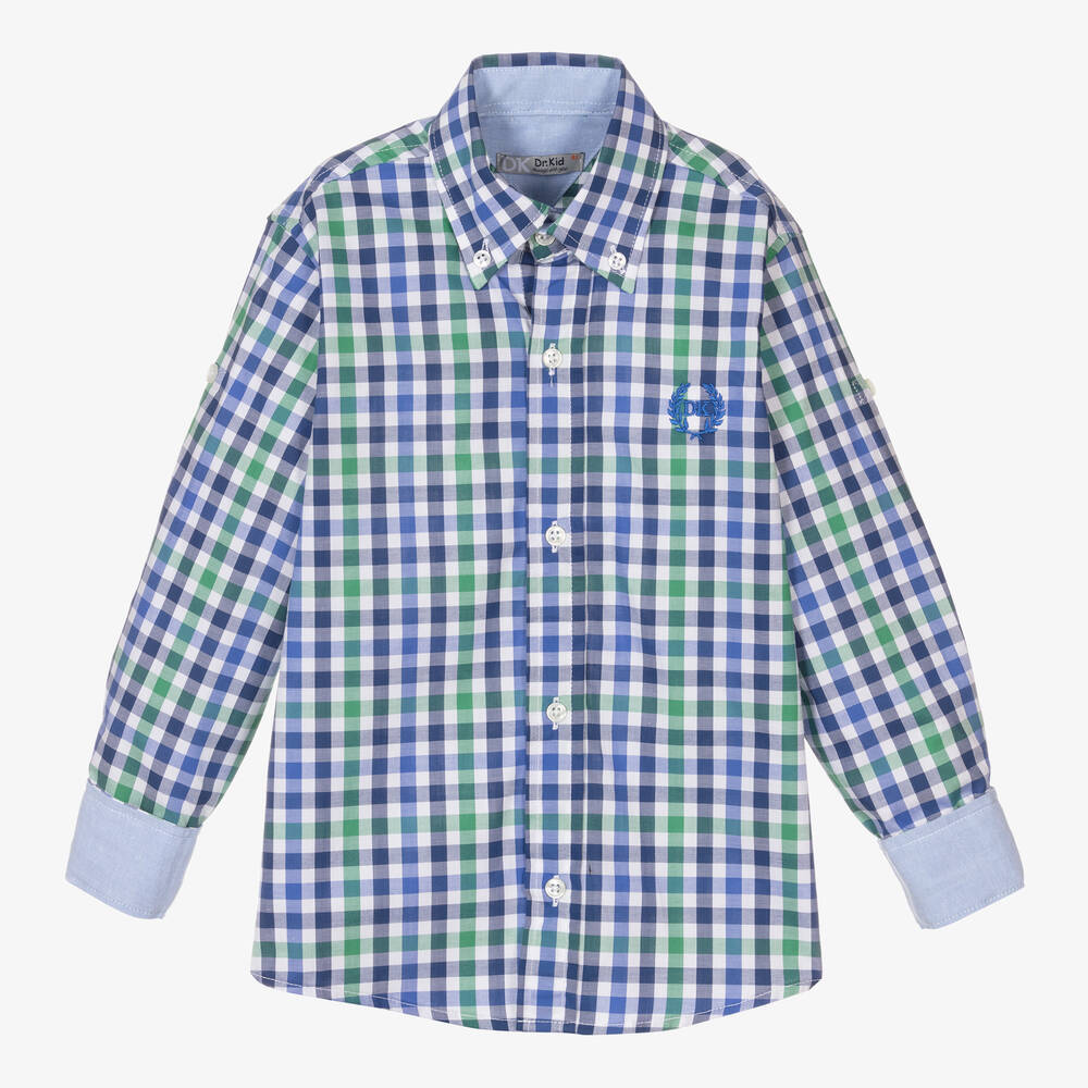 دكتور كيد-Boys Blue and Green Check Cotton Shirt  | Childrensalon Outlet