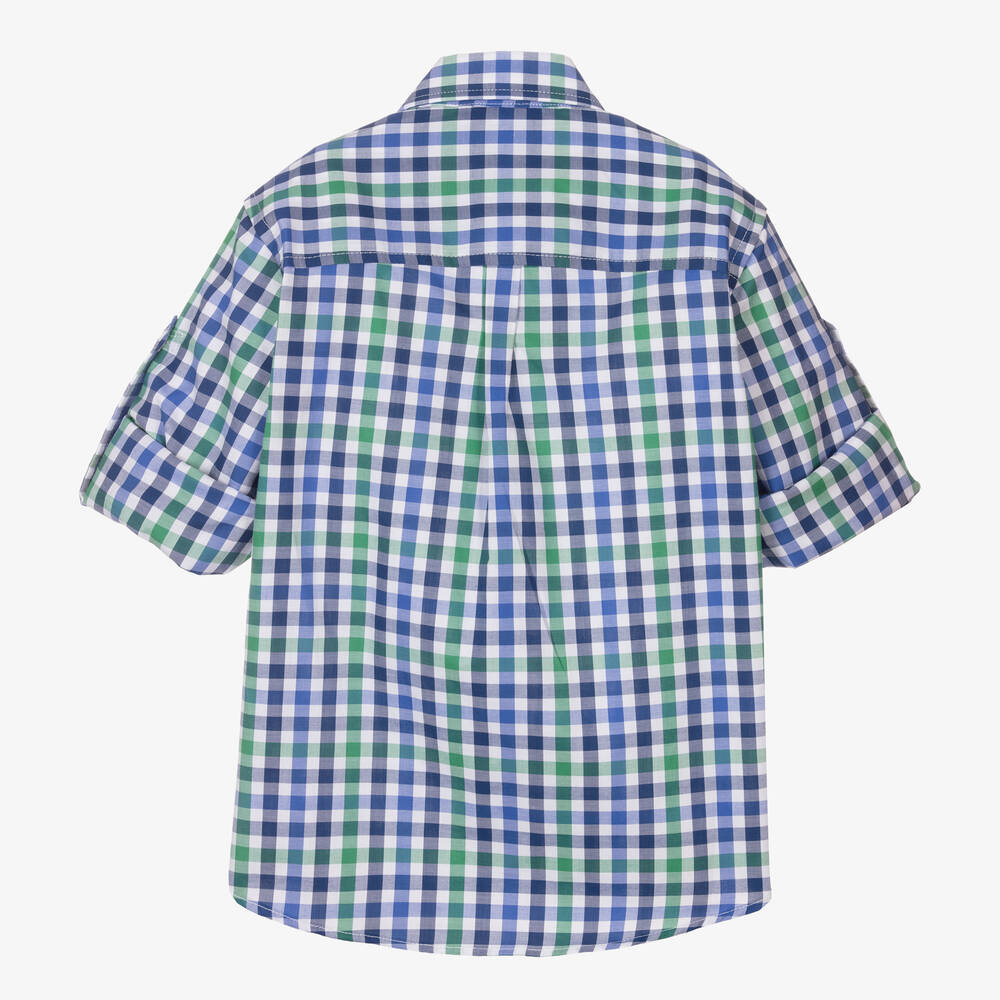 دكتور كيد-Boys Blue and Green Check Cotton Shirt  | Childrensalon Outlet
