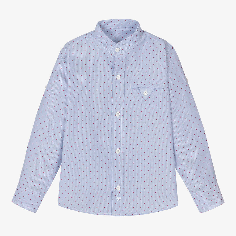 Dr. Kid-Boys Blue and White Stripe Cotton Shirt  | Childrensalon Outlet