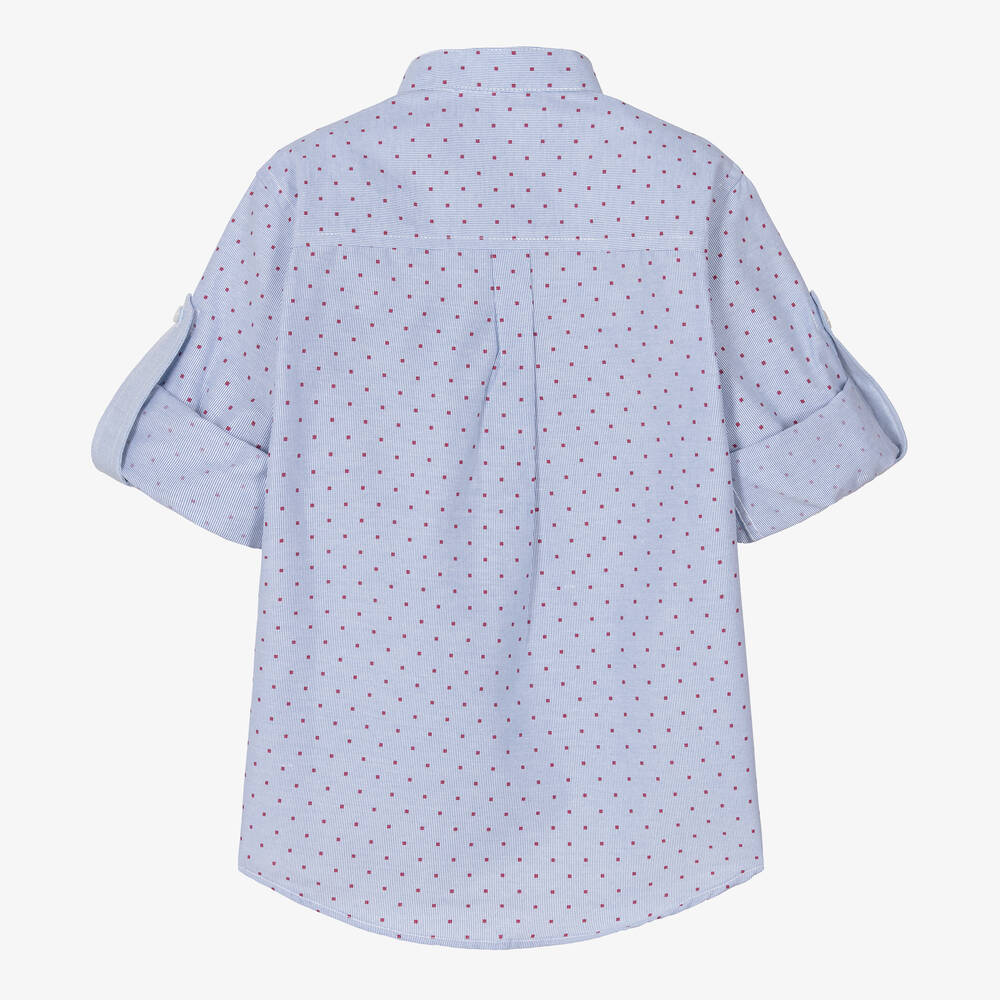 Dr. Kid-Boys Blue and White Stripe Cotton Shirt  | Childrensalon Outlet
