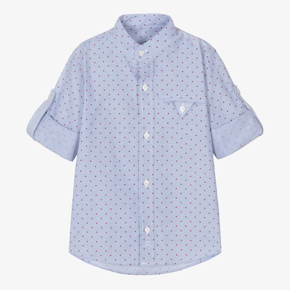 Dr. Kid-Boys Blue and White Stripe Cotton Shirt  | Childrensalon Outlet