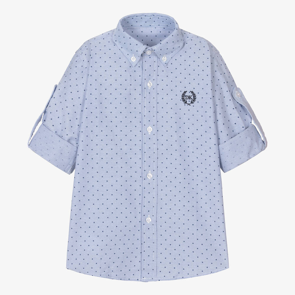 Dr. Kid-Boys Blue and White Stripe Cotton Shirt  | Childrensalon Outlet
