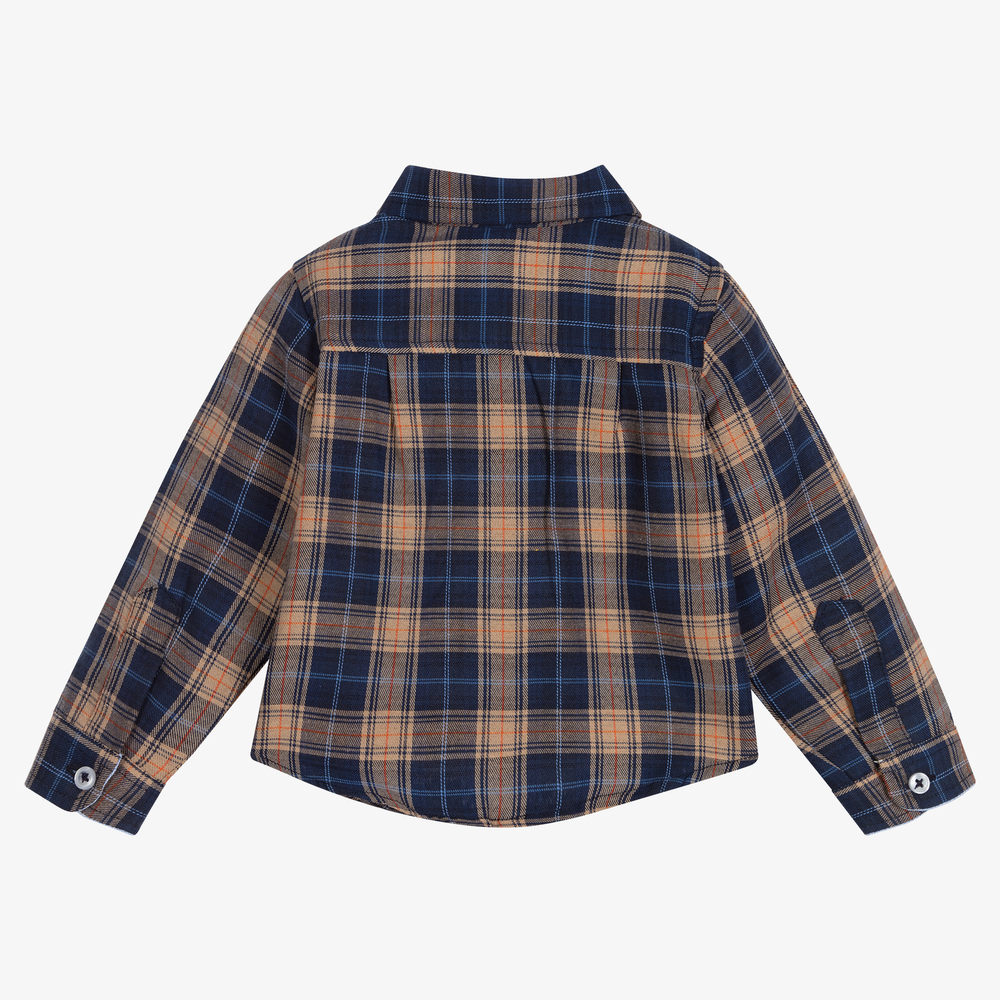 Dr. Kid-قميص قطن تويل كاروهات لون كحلي وبيج للأولاد | Childrensalon Outlet