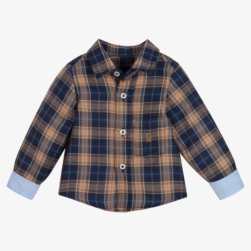 Dr. Kid-قميص قطن تويل كاروهات لون كحلي وبيج للأولاد | Childrensalon Outlet