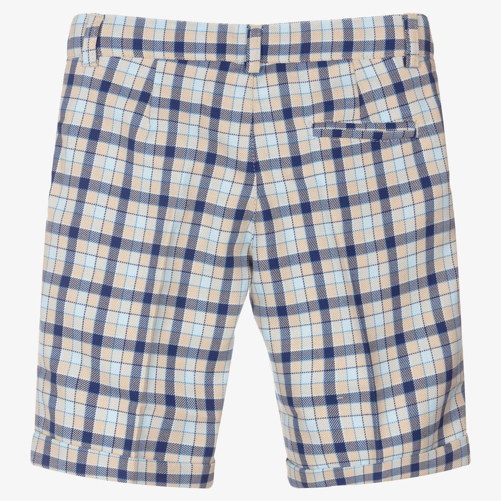 Dr. Kid-Boys Blue & Beige Check Shorts | Childrensalon Outlet