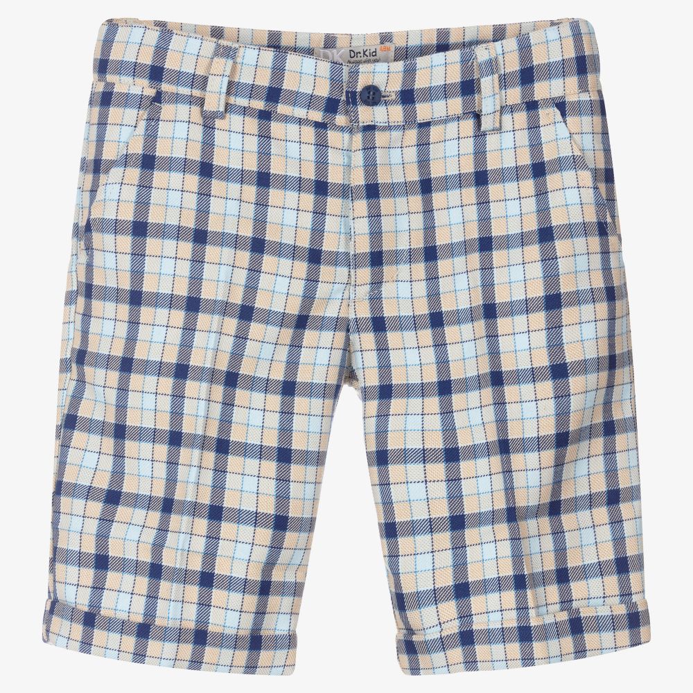 Dr. Kid - Boys Blue & Beige Check Shorts | Childrensalon