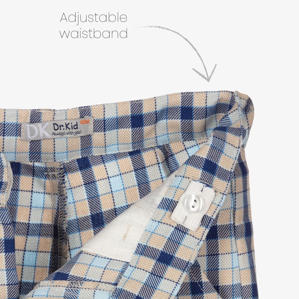 Dr. Kid-Boys Blue & Beige Check Shorts | Childrensalon Outlet