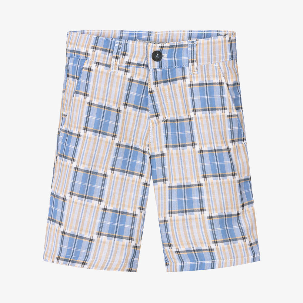 Dr. Kid - Boys Blue & Beige Check Shorts | Childrensalon