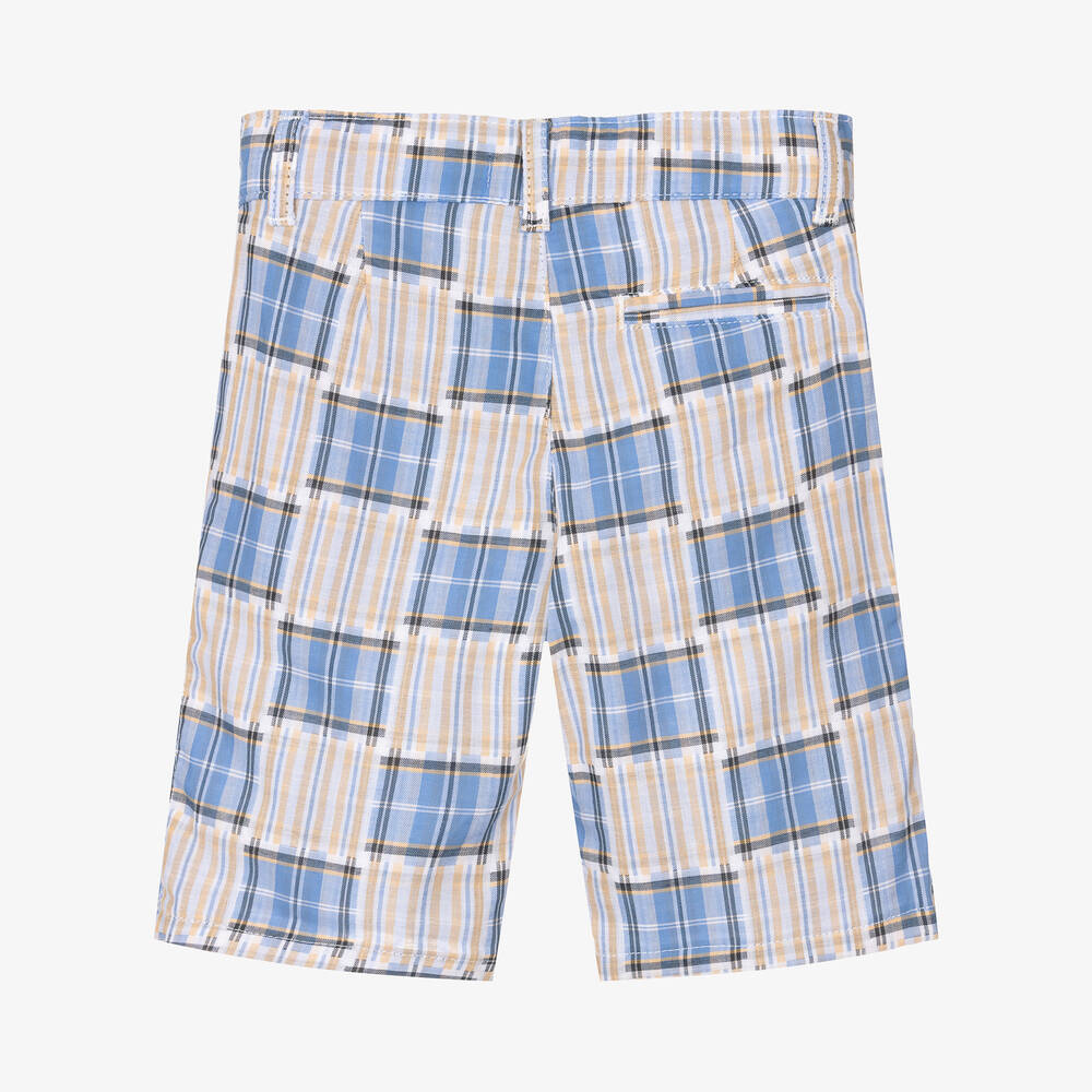 Dr. Kid-Boys Blue & Beige Check Shorts | Childrensalon Outlet