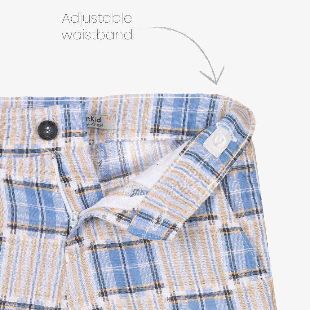 Dr. Kid-Boys Blue & Beige Check Shorts | Childrensalon Outlet