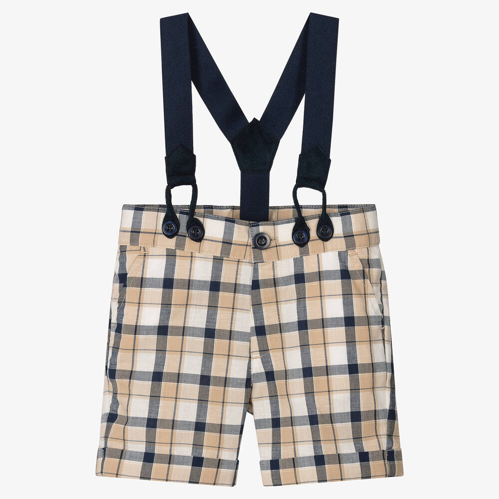 Dr. Kid - Karierte Baumwollshorts blau/beige  | Childrensalon