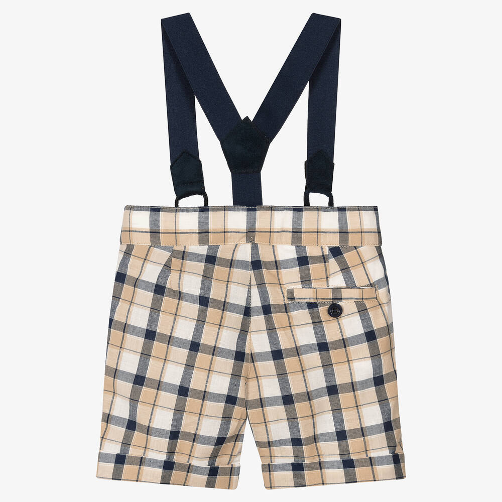 Dr. Kid-Boys Blue & Beige Cotton Check Shorts  | Childrensalon Outlet