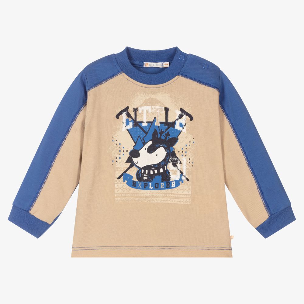 Dr. Kid - Boys Blue & Beige Cotton Top | Childrensalon