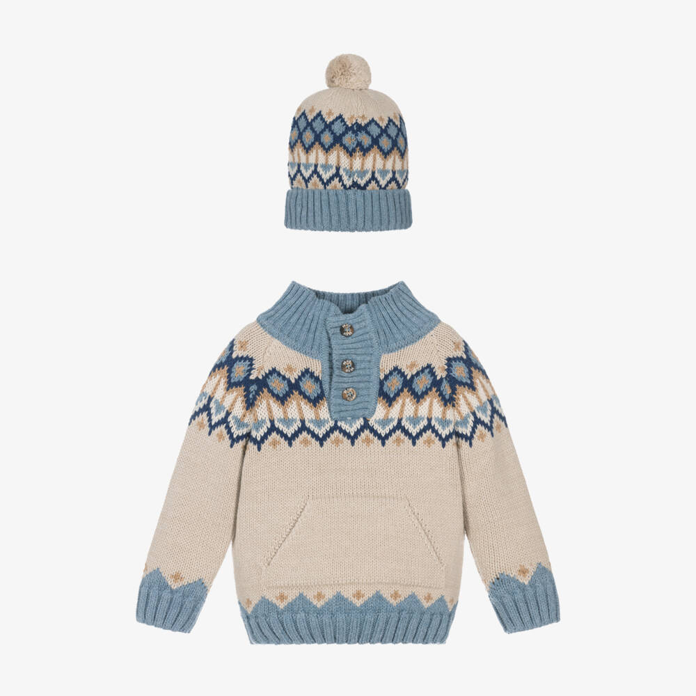 Dr. Kid-Boys Blue & Beige Knitwear Ensemble | Childrensalon Outlet