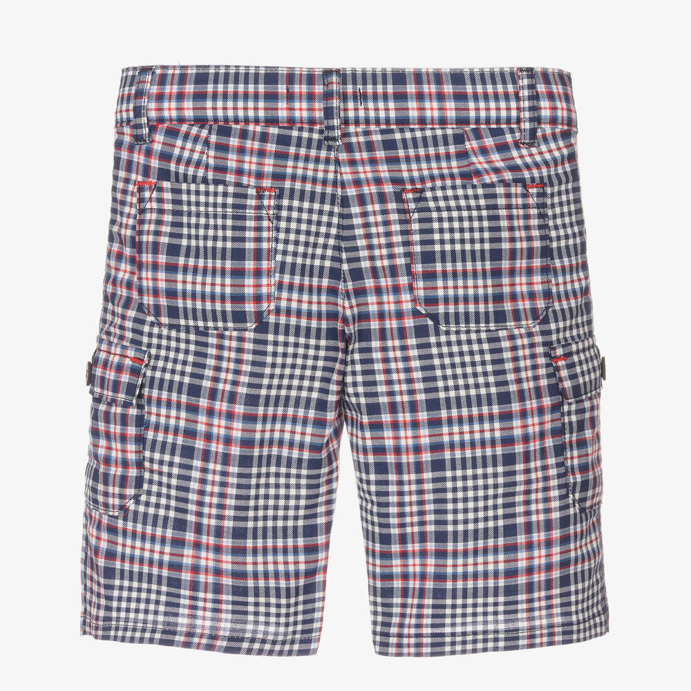 Dr. Kid-Boys Blue Checked Cotton Shorts | Childrensalon Outlet