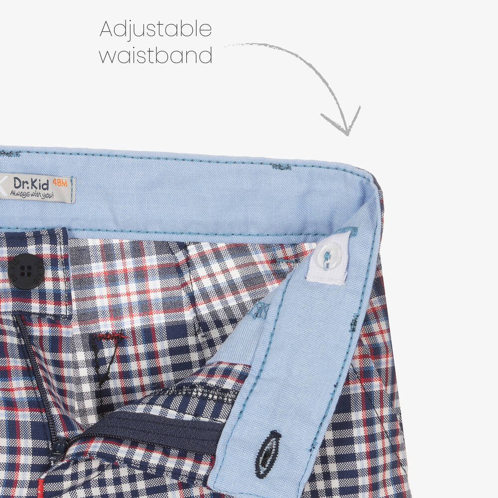 Dr. Kid-Boys Blue Checked Cotton Shorts | Childrensalon Outlet
