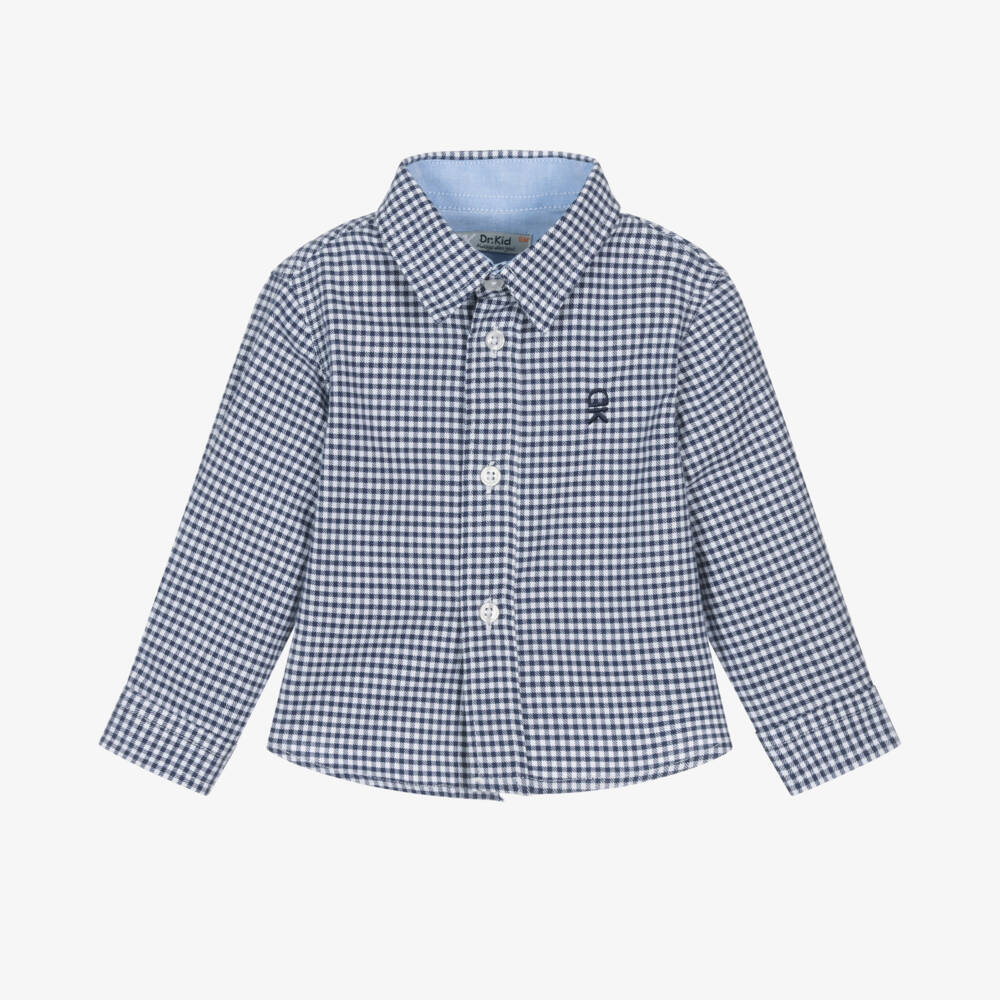 Dr. Kid-Синяя рубашка в клетку из хлопка для мальчиков | Childrensalon Outlet