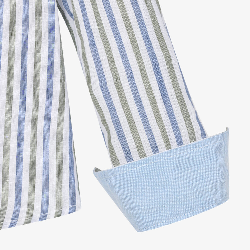 Dr. Kid-Boys Blue & Green Striped Shirt | Childrensalon Outlet