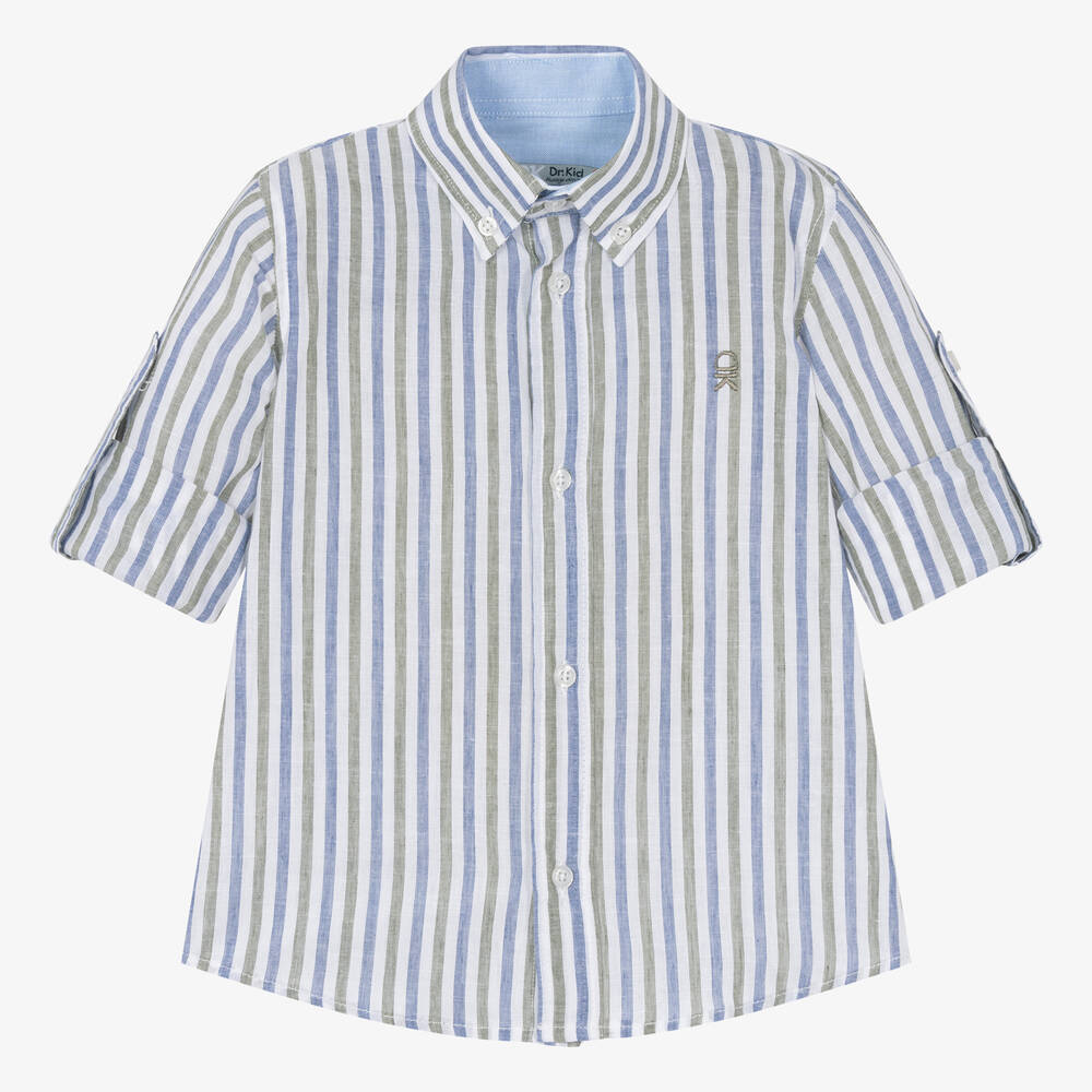 Dr. Kid-Boys Blue & Green Striped Shirt | Childrensalon Outlet