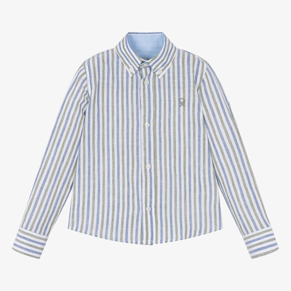 Dr. Kid-Boys Blue & Green Striped Shirt | Childrensalon Outlet