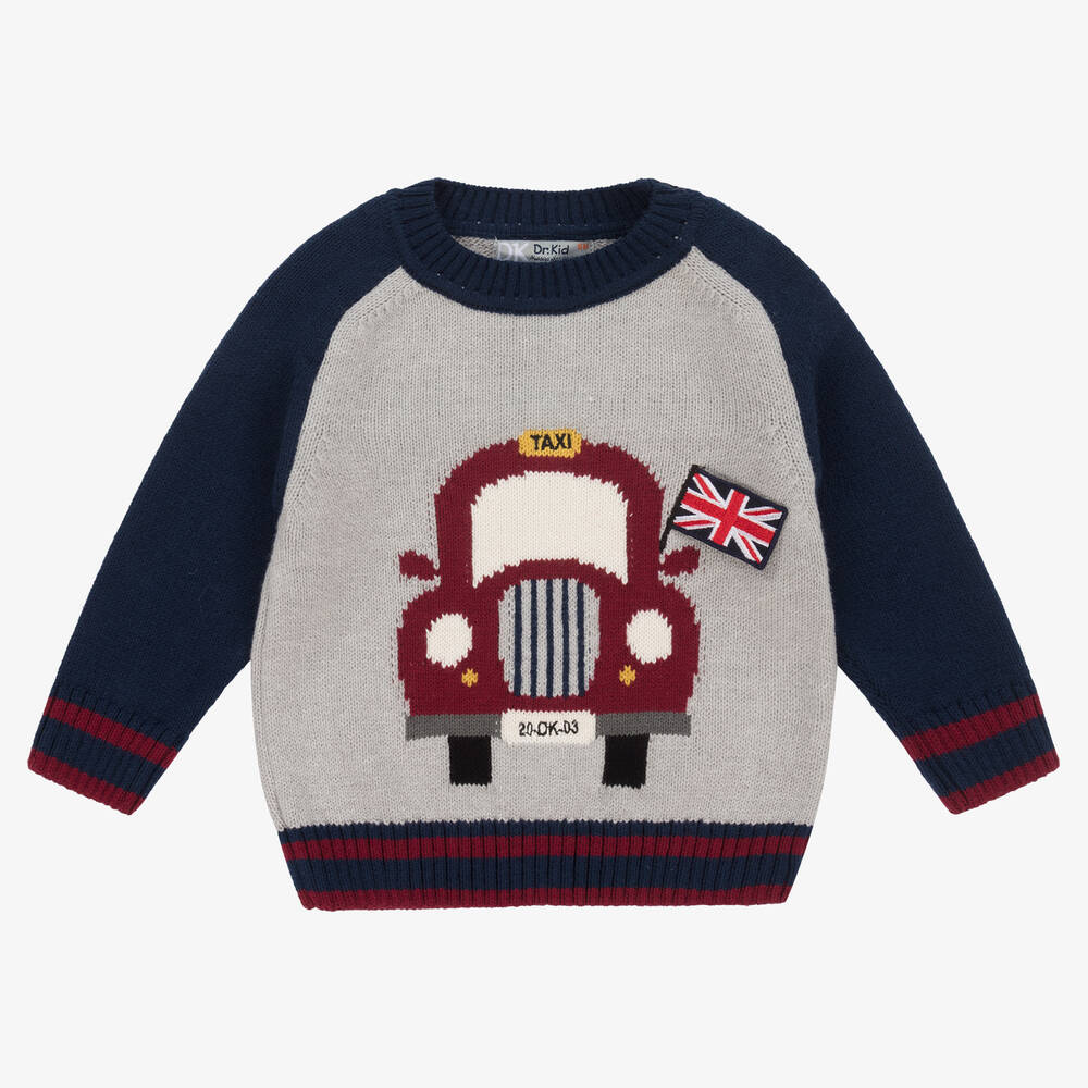 Dr. Kid - Boys Blue & Grey Knitted Taxi Sweater | Childrensalon