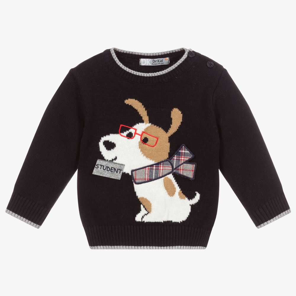 Dr. Kid - Boys Blue Knit Cotton Sweater | Childrensalon