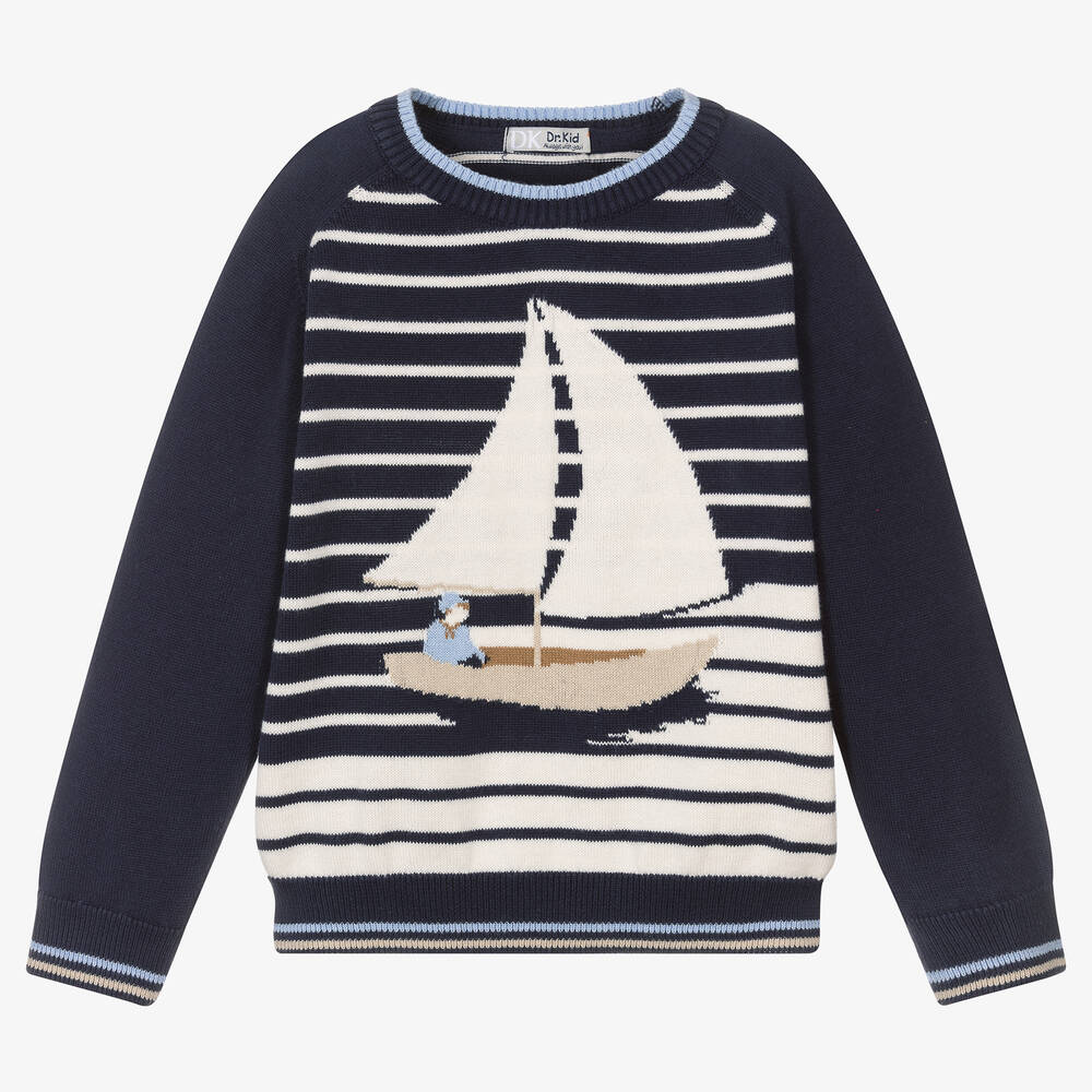 Dr. Kid - Boys Blue Knit Sailing Boat Sweater | Childrensalon