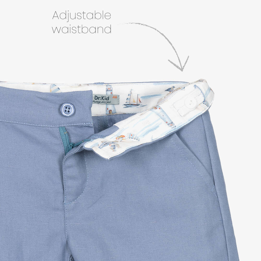 Dr. Kid-Boys Blue Linen & Cotton Shorts | Childrensalon Outlet