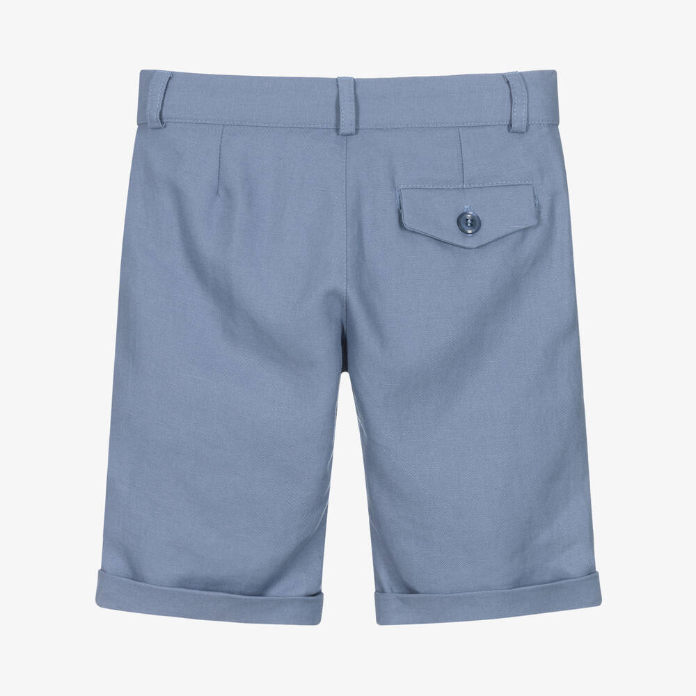 Dr. Kid-Boys Blue Linen & Cotton Shorts | Childrensalon Outlet