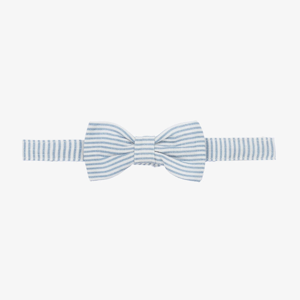 Dr. Kid-Boys Blue Linen & Cotton Stripe Bow Tie | Childrensalon Outlet