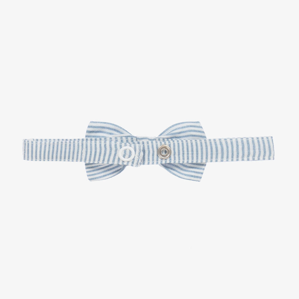 Dr. Kid-Boys Blue Linen & Cotton Stripe Bow Tie | Childrensalon Outlet
