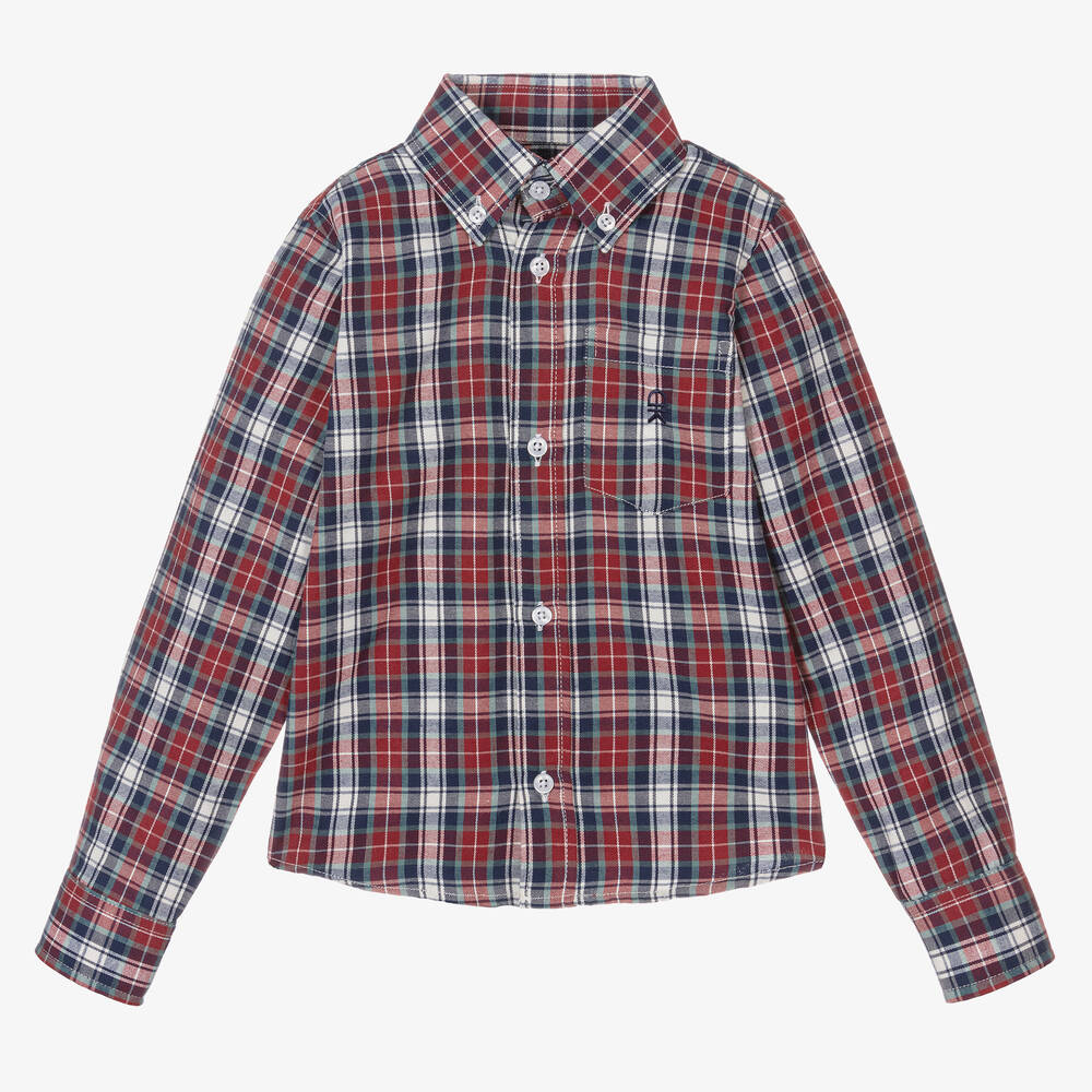 Dr. Kid - Boys Blue & Red Check Cotton Shirt | Childrensalon