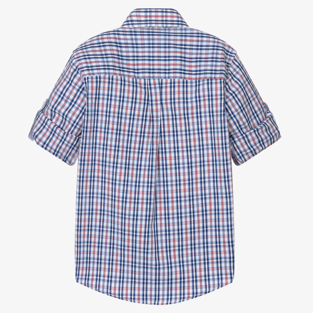 Dr. Kid-Boys Blue & Red Check Cotton Shirt | Childrensalon Outlet